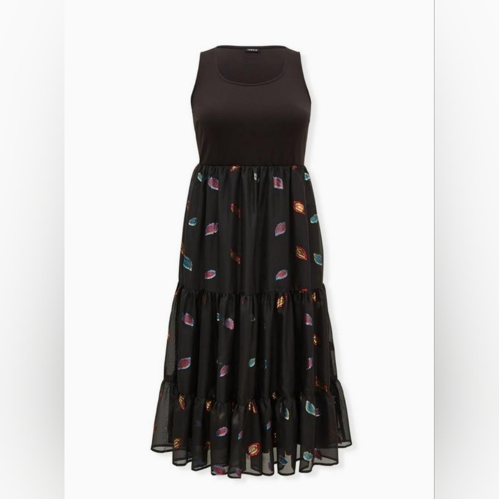 Black Feather Tulle & Scuba Tiered Tea Length Dress